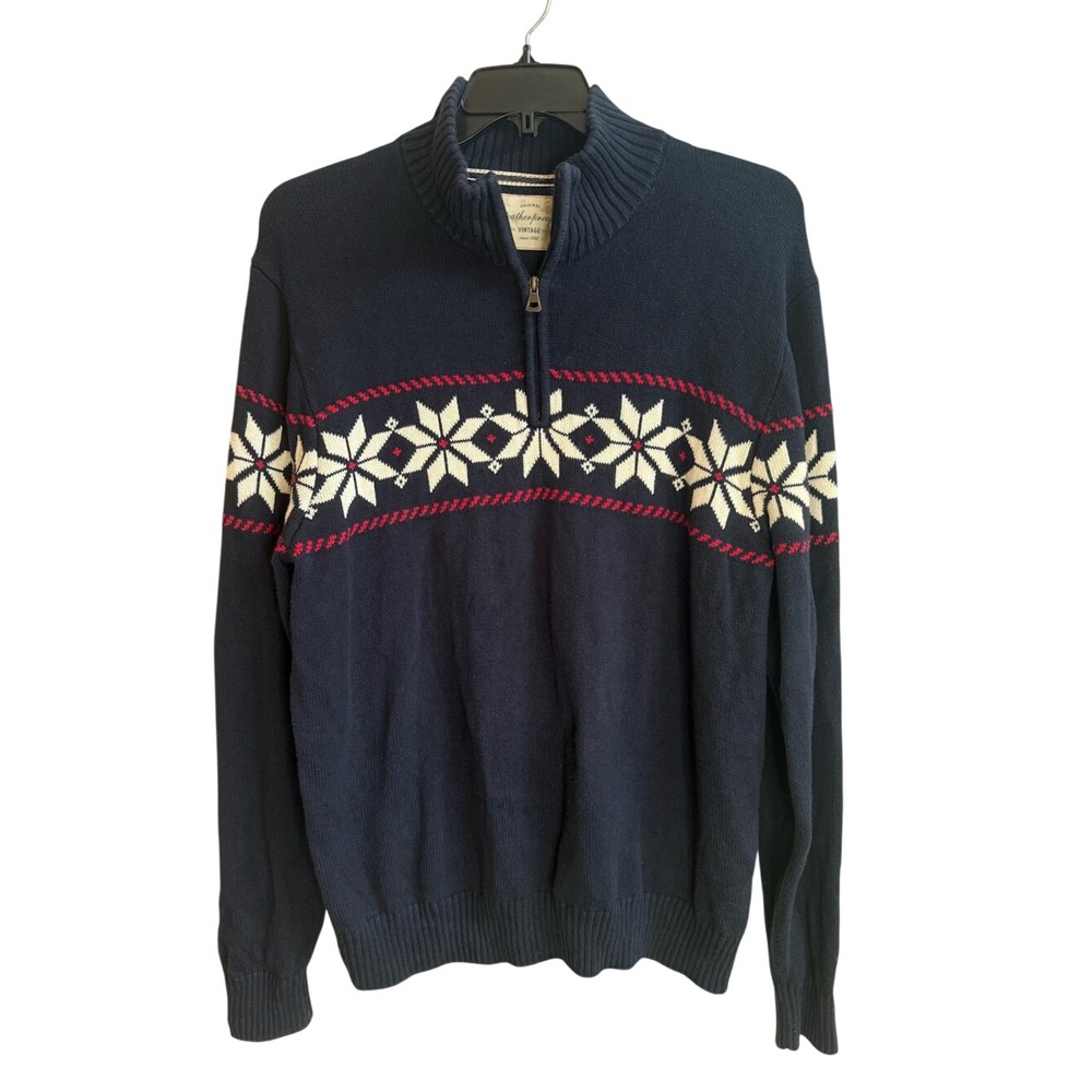 Weatherproof Vintage Snowflake Fair Isle Quarter Zip Sweater L Preppy Holiday